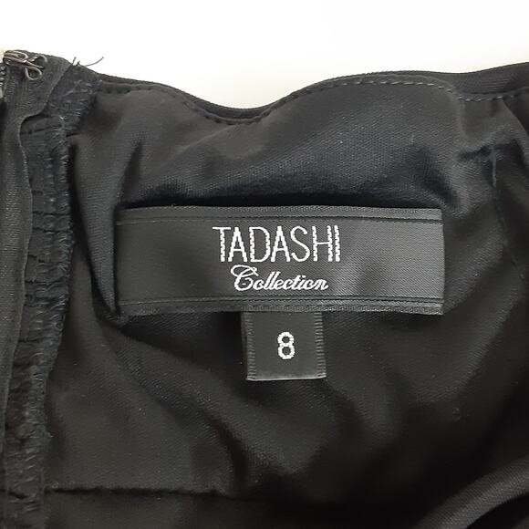 Tadashi Shoji Black Taffeta Pleated Fit and Flare Cocktail Dress Women 8 Holiday - Picture 9 of 14